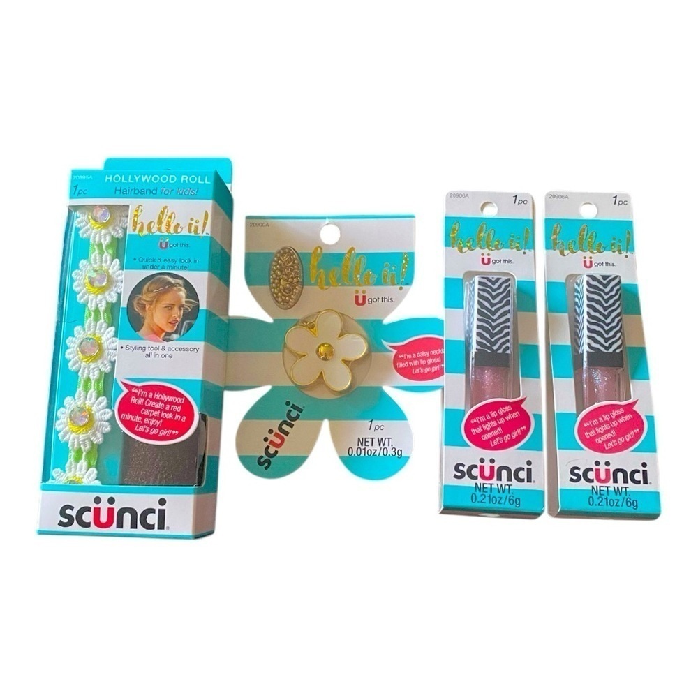 NWT-GIRLS SCUNCI BUNDLE-LIP GLOSS AND HAIR ACCESSORY